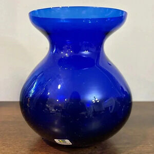 MCM Vintage Bergdala Sweden Vase Cobalt Art Glass with Tag in Pristine Condition